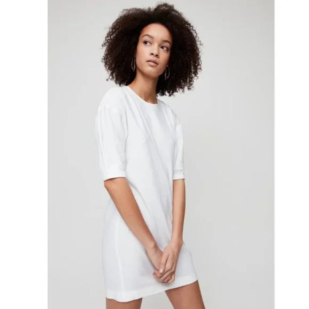 Aritzia Babaton Teilo Puff-Sleeve Linen Blend Stretch Shift Dress Lilac Size 0 - Picture 2 of 8